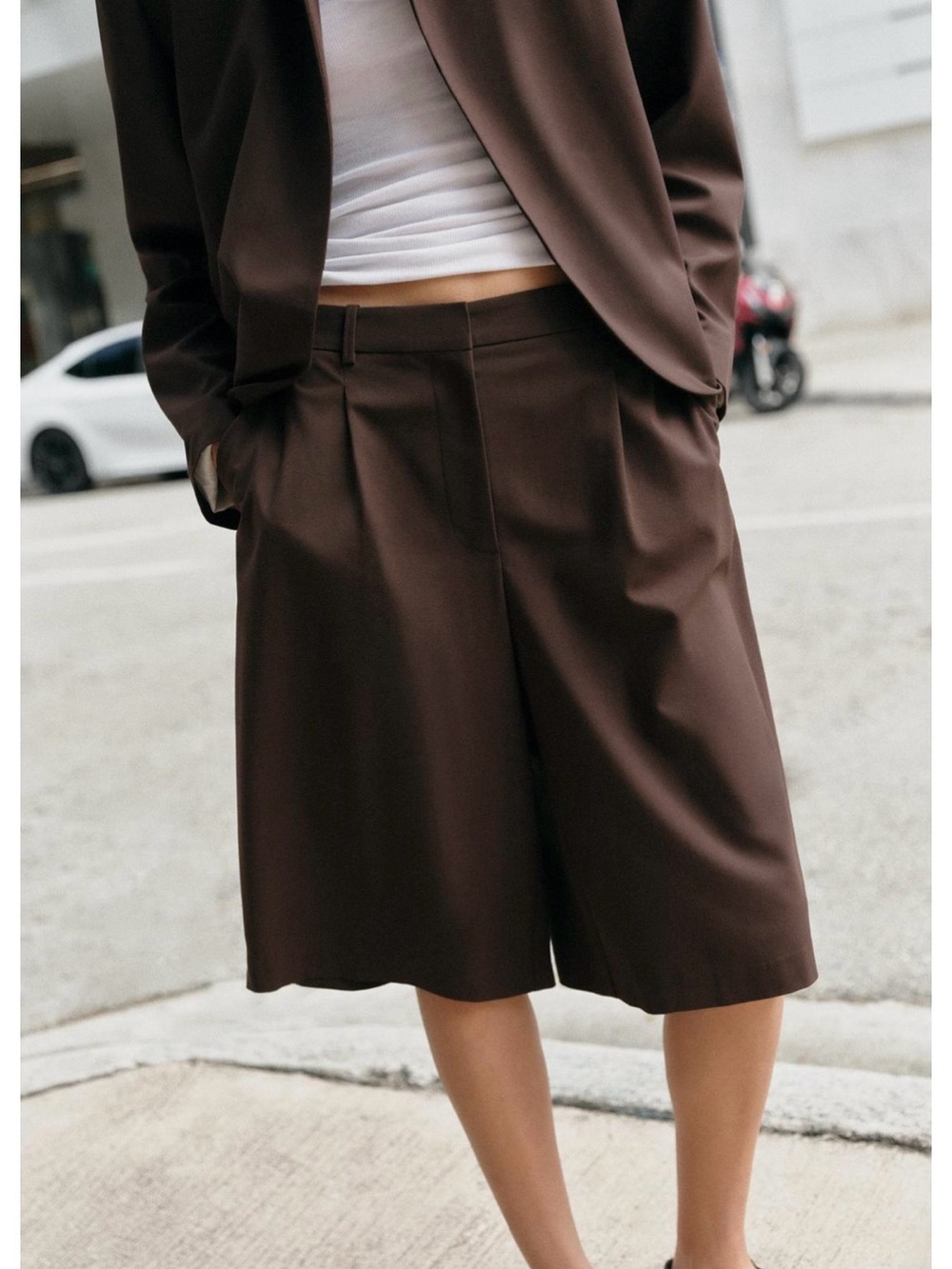 Zara Chocolate Brown Tailored Bermuda Shorts